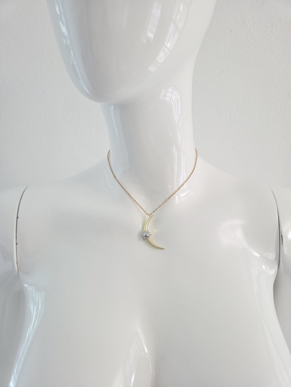 Gold Crescent Moon Sunburst Celestial Pendant Necklace - Picture 12 of 16